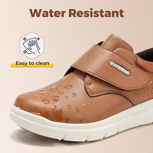 FitVille Diabetic Shoes for Men Extra Wide Comfortable Leather Walking Shoes Hook & Loop Orthopedic Dress Sneakers for Edema and Swollen Feet (X-Wide 12.5, Marmalade) - Thumbnail 6