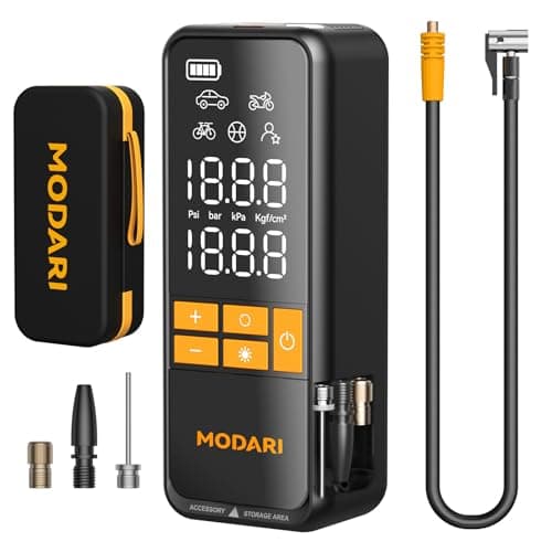 MODARI Tire Inflator Portable Air Compressor - 4X Faster 160 PSI Portable Air Pump for Cars - Cordless Tire Inflators with Gauge - Portable Tire Inflator for Car, Pickup, Bike and More (Yellow Black)