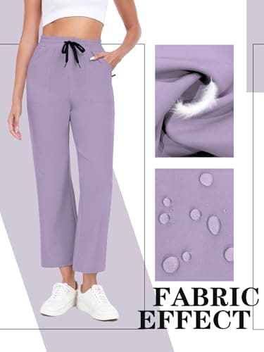 Casual Pants for Women Wide Leg Pants High Waisted Elastic Waist Drawstring Lightweight Travel Work Lounge Comfy Trousers Pants with 2 Pockets Purple L - Thumbnail 5