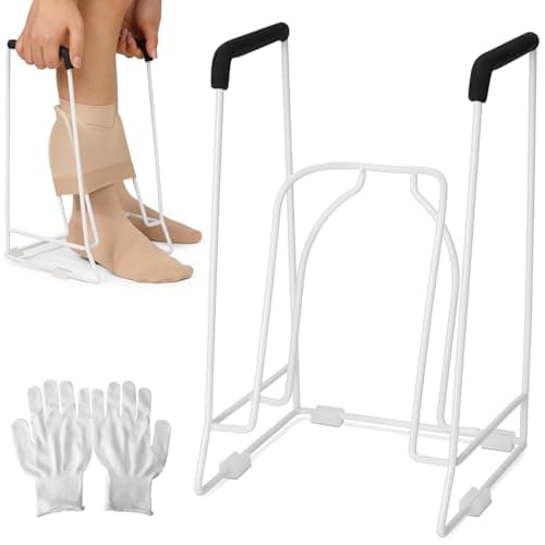 Compression Sock Aid Device – Stocking Donner for Seniors, Adaptive Sock Putting-On Tool, Medium Calf (<18”), Compatible for JOBST, SB SOX, CHARMKING, White - Image 1