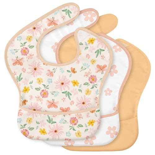 CIVARUA KIDS 3-Pack Waterproof Baby Bibs for Eating - Mess Proof Lightweight Toddler Feeding Bibs with Large Food Catcher, Food-Grade Baby Eating Essentials, Easy to Put On & Clean(Country Floral)