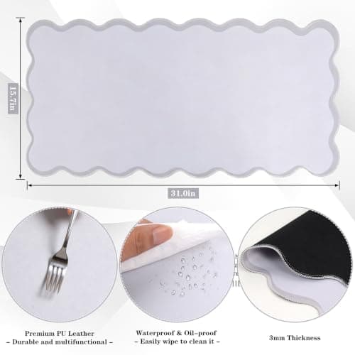 yuboo Grey Scalloped Desk Mat, 31" x 15.7" Large Waterproof Pastel Desk Mat Cottagecore Aesthetic Desk Pad Desktop Keyboard Mouse Mat for Dorm Office Gaming Decor - Thumbnail 4