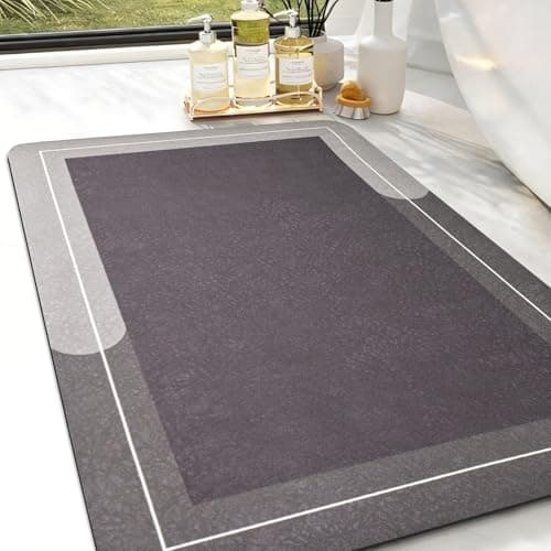Bath Mat Rug, Rubber Non Slip Bath Mat Super Absorbent Quick Dry Bathroom Floor Mat Thin Bath Mats for Bathroom Fits Under the Door, Shower Rug for in Front of Bathtub Shower, Brown,15.7"x23.6" - Image 1