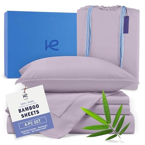 Kickoff Viscose Bamboo Sheets Full Size 4-pc 100% Organic Bamboo Viscose Bed Cooling Sheets Full Size Set Cool Bedding for hot Sleepers Sheet Set - Gift Ready Packaging (Lavender, F)