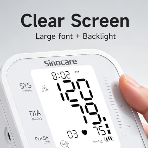 Sinocare Blood Pressure Monitor, One-Button Operation, Dual User, Accurate & Practical，White - Thumbnail 4