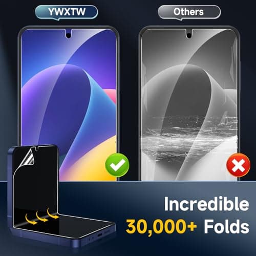 YWXTW EZ Alignment for Samsung Galaxy Z Flip 7 Screen Protector, [Strengthen Crease Test] 4Pcs Inner Soft EPU Film+2Pcs Front Display Tempered Glass+1 Set Camera lens Protector, Anti Scratch - Thumbnail 3