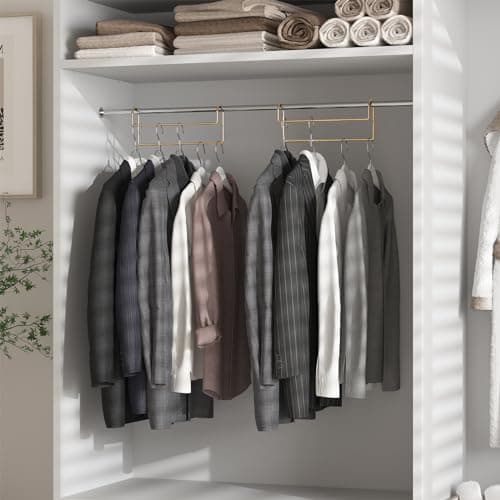 Space Saving Hangers for Clothes: 3 Pack 12 inch Magic Hanger Closet Organizer Metal Heavy Duty Hangers for Shirt Coat Pants Skirt Sorting Storage - Gold - Thumbnail 3