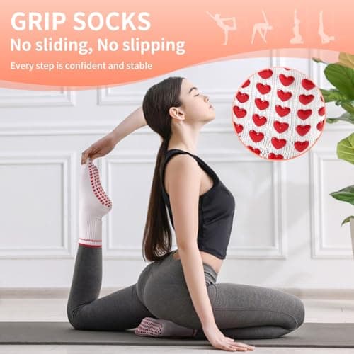 GIAG.IO Pilates Socks with Grips for Women, Cute Yoga Socks with Grips for Women 5 Pais Non-slip Grippy Sock Crew Size 7-9 for Barre Ballet Barefoot Workout - Thumbnail 3