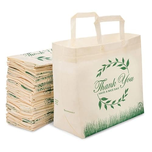 Simply Cool 50 Pack Reusable Thank You-Have a Nice Day Eco-Friendly Large Grocery Shopping Bags 14.5"x14"x6.6" Durable, Recyclable, Washable, Foldable Tote Bags Bulk - Image 1