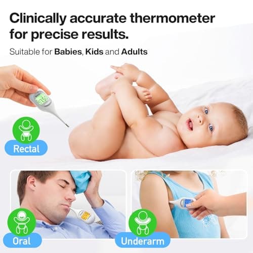 Boncare 9 Seconds Basal Body Thermometer for Ovulation, Oral Thermometer for Adults and Kids - Accurate Rectal Thermometer, with Fever Alarm and Large Display (Rice-White) - Thumbnail 4