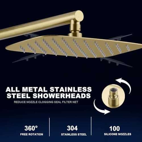 SonTiy Rain Shower Head with Handheld Spray and Shower Shelf Caddy, 12Inch High Pressure rainfall Showerheads and Hand Shower Combo with Height Adjustable Holder Shower Head System, Brushed Gold - Thumbnail 2