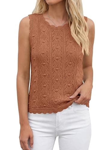 BTFBM Crochet Tank Tops for Women Sleeveless Loose Sweater Vest Top Summer Spring 2026 Cover Ups Beach Vacation Clothes(Rust Red, X-Large) - Thumbnail 3