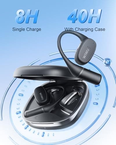 RICHJOY Open Ear Earbuds,Lightweight Comfort Wireless Earbuds with Earhooks,40H Playtime Powerful Sound AI Clear Calls Sport Bluetooth Earbuds Waterproof for Running Office Fitness(Black) - Thumbnail 6