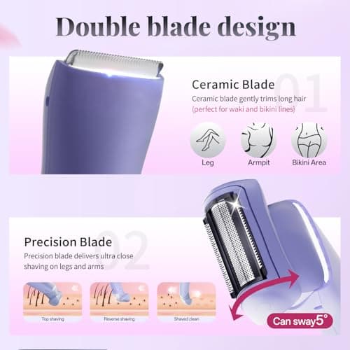 Krofaue Bikini Trimmer for Women, Gentle Painless Electric Razor for Silk Skin, IPX6 Waterproof Pubic Hair Trimmer & Body Shaver, Easy to Use & Clean, for Arms, Legs, Underarms, Private Area - Thumbnail 2