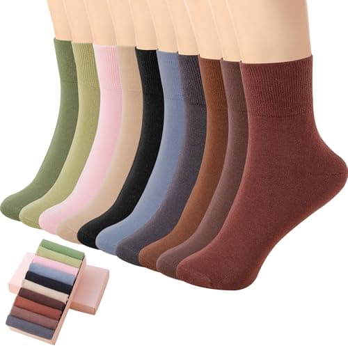 HUGSWEET Thin Soft Cotton Crew Socks for Women Ankle above Bootie Socks Gifts for Women 5-10 Pairs - Image 1