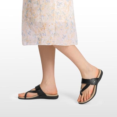 Rihero Orthopedic Sandals for Women Black Flip Flops with Arch Support Orthotic Comfortable Slip On Casual Walking Thong Slide Sandals Size 10 - Thumbnail 2