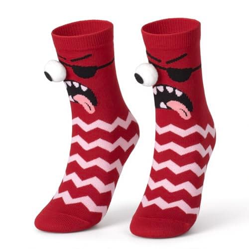 Crazy Socks for Kids - Silly Wacky Funny White Elephant Gifts Stockings Monster Toddler Socks with 3D Eyes for Kids (Red-faced pirate) - Image 1