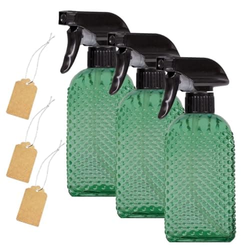 OEXEO Plant Mister Glass Spray Bottle - 3 Pack 13oz Reusable Green with Adjustable Nozzle for Indoor Plants, Gardening, Cleaning, Hair Care & Household Use