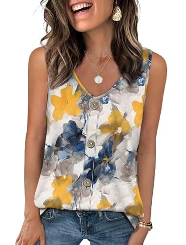 WIHOLL Summer Womens Boho Tops Fashion Clothing Plus Size Tank Tops V Neck Travel Cruise Outfits T Shirts Patterned-Flower 2XL - Thumbnail 4