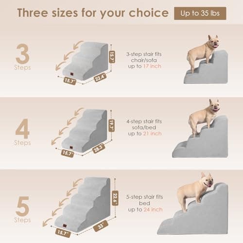 EHEYCIGA Curved Dog Stairs Ramp for High Beds 19.7" H, 4-Step Dog Steps for Small Dogs and Cats, Pet Stairs for High Bed Climbing, Non-Slip Balanced Pet Step Indoor, Light Grey - Thumbnail 3