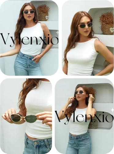 Vylenxio Retro Oval Sunglasses for Women Men, 90s Vintage Style, UV400 Lens - Thumbnail 6