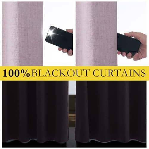 NICETOWN Pink Vintage Linen 100% Blackout Curtains for Living Room, Thermal Insulated Curtains 90" Long, Noise Reducing Window Treatment Drapes for Home Cinema, 52" Wide Per Panel, Set of 2 - Thumbnail 4