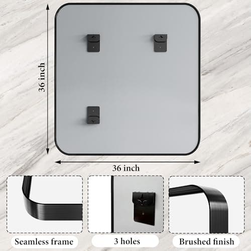 36 Inch Brushed Nickel Bathroom Mirrors for Over Sink, Rounded Rectangle Black Vanity Mirror, Farmhouse Mirror for Wall, HD Tempered Glass, Anti-Rust Mirror,Hangs Horizontally or Vertically - Thumbnail 4