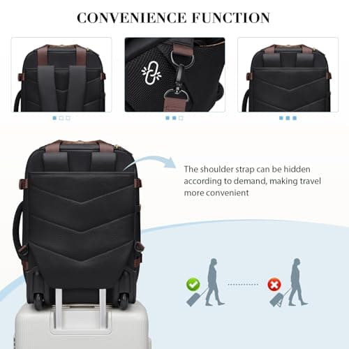 GOLF QUALITY Rolling Backpack for Women,Travel Laptop Backpack with Wheels Roller Wheeled Backpack Underseat Carry On Luggage for Travel Business Trip,Fit 17Inch,Black - Thumbnail 4