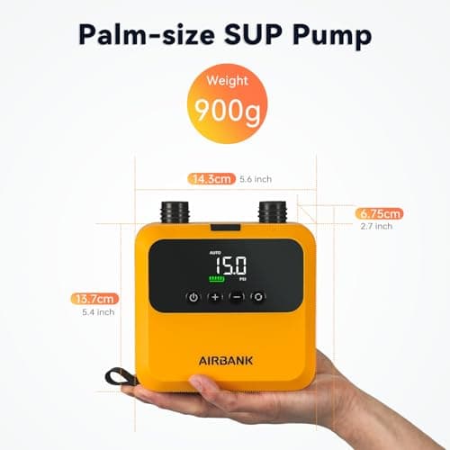 AIRBANK Mini Paddle Board Pump Pulse Pro, Small Rechargeable SUP Pump Electric Portable, Brushless Motor, MAX 20PSI, Fast Inflation Air Pump for Kayak, Inflatables, Boats, Tent, Kite Wings (Orange) - Thumbnail 2
