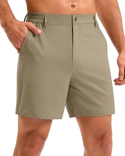 Pudolla Men's Casual Shorts 5" Lightweight Golf Shorts with 3 Pockets Stretch Quick Dry Work Shorts（Medium_Khaki L5_2XL - Image 1