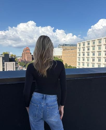 Camdoria Thong Cut Bodysuit Crew Neck Long Sleeve Double Layer Dual Snap Tummy Control Tops - Thumbnail 4