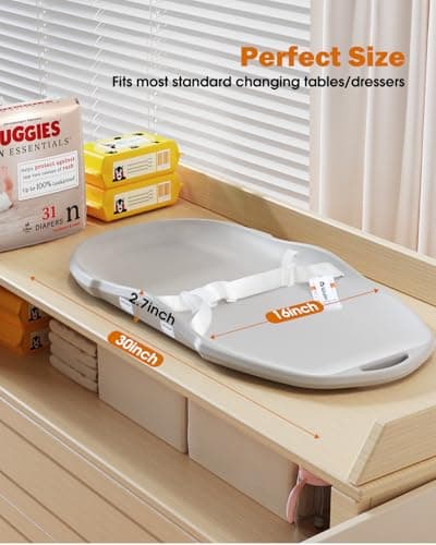 Widitn Baby Changing Pad, Soft & Wipe-Clean Changing Pad with Strap, EVA Waterproof Changing Table Pads for Dresser Top, Non-Slip Bottom, Lightweight, 30”×16” - Thumbnail 4