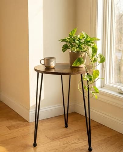 iLTreFlo 17 Inch Tall Metal Plant Stand Indoor,Heavy Duty Flower Pot Holder with 11.5 Inch Modern Round Board Table,Sturdy Metal Tripod Design Side Table,Matte Black - Thumbnail 2