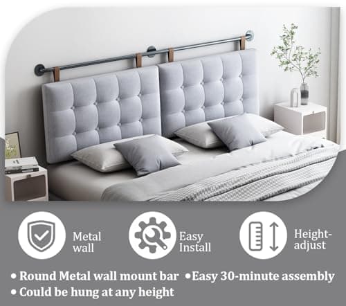 BSHOMGI Headboard Queen Size Headboards for Adjustable Bed Tufted Upholstered Head Board Only Gray Headboards, Fabric Line Headboard in Modern Button Design Bedroom(Gray, Queen) - Thumbnail 3