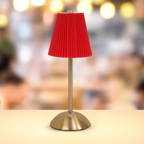 Red Table Lamps , Small Gold Table Lamp 12 Inch for Girl's Bedroom Cute Coquette Table Lamp with Fabric Shade Modern Decorative Bedside Light Small Princess Desk Lighting Boho Living Room (Red) - Image 1
