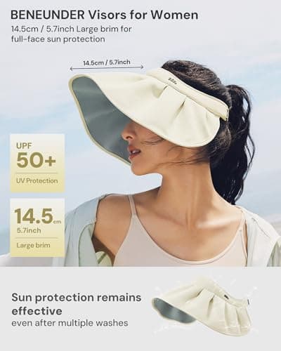 BENEUNDER Sheel Sun Hats for Women Wide Brim Foldable UV Protection UPF50+ Visors for Outdoor Travel Vacation Black - Thumbnail 2