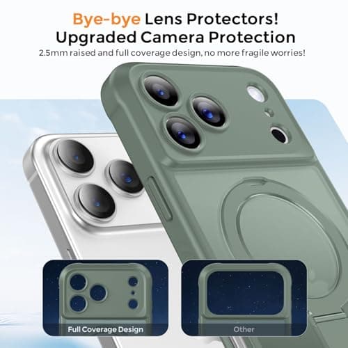 MOCCA Design for iPhone 17 Pro Max Case, Compatible with Magsafe [Premium Invisible Magnetic Ring Stand] [Military Drop Protection] Full Camera Guard Translucent Matte Slim Phone Cover,Calke Green - Thumbnail 3