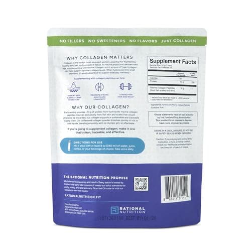 Rational Nutrition Hydrolyzed Marine Collagen Peptides - Made with Nippi Peptide® from Japan, 10g Type I Collagen Per Serving, Supports Skin, Hair, Joint, and Bone Health, Lab Tested - 15 Stick Packs - Thumbnail 2