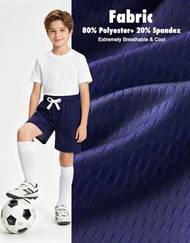 Cozople Boys Athletic Shorts Quick-Dry Soccer Shorts for Running Basketball Gym Active Play Kids Summer Training Sport Shorts with Stretch Waist Szie 10 Navy Blue - Thumbnail 5
