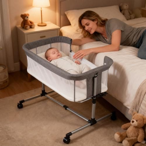 Cheermomo Baby Bassinet, 2-in-1 Baby Bassinet Bedside Crib - Image 1