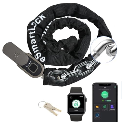 Chain Lock with Key eLinkSmart Waterproof Bicycle 100CM Chain Lock for Bike Scooter Motorcycle Door Fence Gate Fingerprint Bluetooth App Heavy Duty Outdoor Security