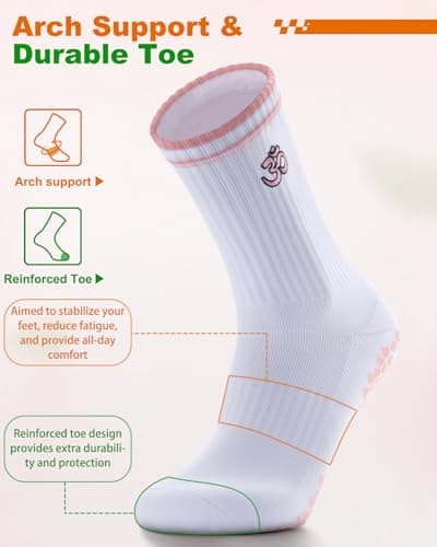 NSRRUN TURTLE Non-Slip Pilates Grip Socks for Women - Embroidery Crew Sock with Sticky Sole, Ideal for Yoga, Workout, & Barre, Small, 3 Pairs -Brown&Red&Pink - Thumbnail 4