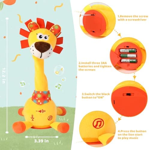 LLUKEME Dancing Talking Lion Toy, Stuffed Animal Baby Toy Repeating What You Say, Glowing Musical Electronic Lion with Fluffy Mane Gifts for Toddlers 1-3 Years Old Easter Gift for Kids - Thumbnail 5
