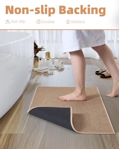 PADOOR Non-Slip Bath-Mats, Rubber-Backing Braided Absorbent Bathroom Mat, Machine Washable Thin Bathroom Rugs, Fit Under Door, Quick Dry, 24''x35'' Beige - Thumbnail 4