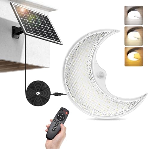 SunBonar Solar Ceiling Light & Moon Lamp, Day & Night Use - Motion Sensor, Dimmable & Tricolor Shed Light, Remote & Timer & On/Off Switch, Indoor/Outdoor Moonlight for Home, Patio, Porch, Barn, Gazebo - Image 1