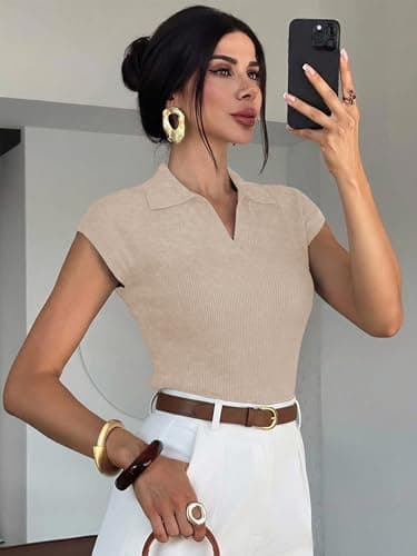 LaGracia Womens Sweater Knit Polo Cap Sleeve Business Casual Tops for Women 2026 - Thumbnail 5