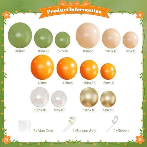 Orange and Green Balloon Arch kit, 124Pcs Sage Green Orange Nude Gold Pearl White Balloons for Birthday Bridal Shower Wedding Gender Reveal Little Cutie Baby Shower Decorations - Thumbnail 2