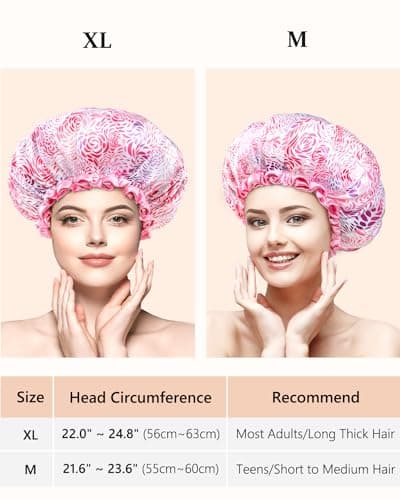 mikimini Large Shower Cap for Women Long Hair, 1 Pack,Romantic Petal Design, Double Layer Waterproof, Reusable, Washable, High-quality, Floral Print - Thumbnail 2