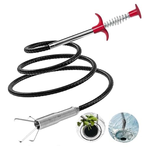 61" Drain Snake with Grabber Claw, Flexible Grabber Tool for Hair Clogs, Plumbing Auger for Sink, Tub, and Pipe Clog Remover - Image 1