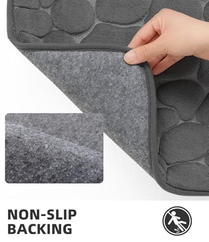 YIHOUSE Bathroom Mat Rug, Memory Foam Bath Mat, Non-Slip Bathroom Floor Mats, Cobblestone Bath Mats Absorbent Bath Rugs Washable Quick Dry (17x24,Dark Gray) - Thumbnail 4